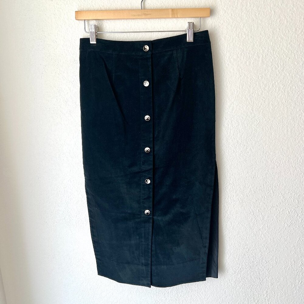 STAUD Black Velvet Button-Front Pencil Skirt